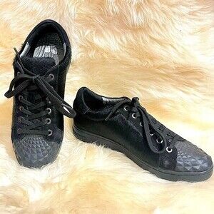NEW Geox Designed By Patrick Cox Black Leather & Hair Sneakers Size 37